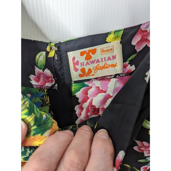 Vintage 60's Sears Hawaiian Fashions Floral Maxi Dress Lace Up Front Silky  SEE - Picture 4 of 9